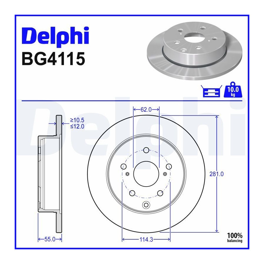 Delphi Disque De Frein Bg4115 Lexus;Toyota