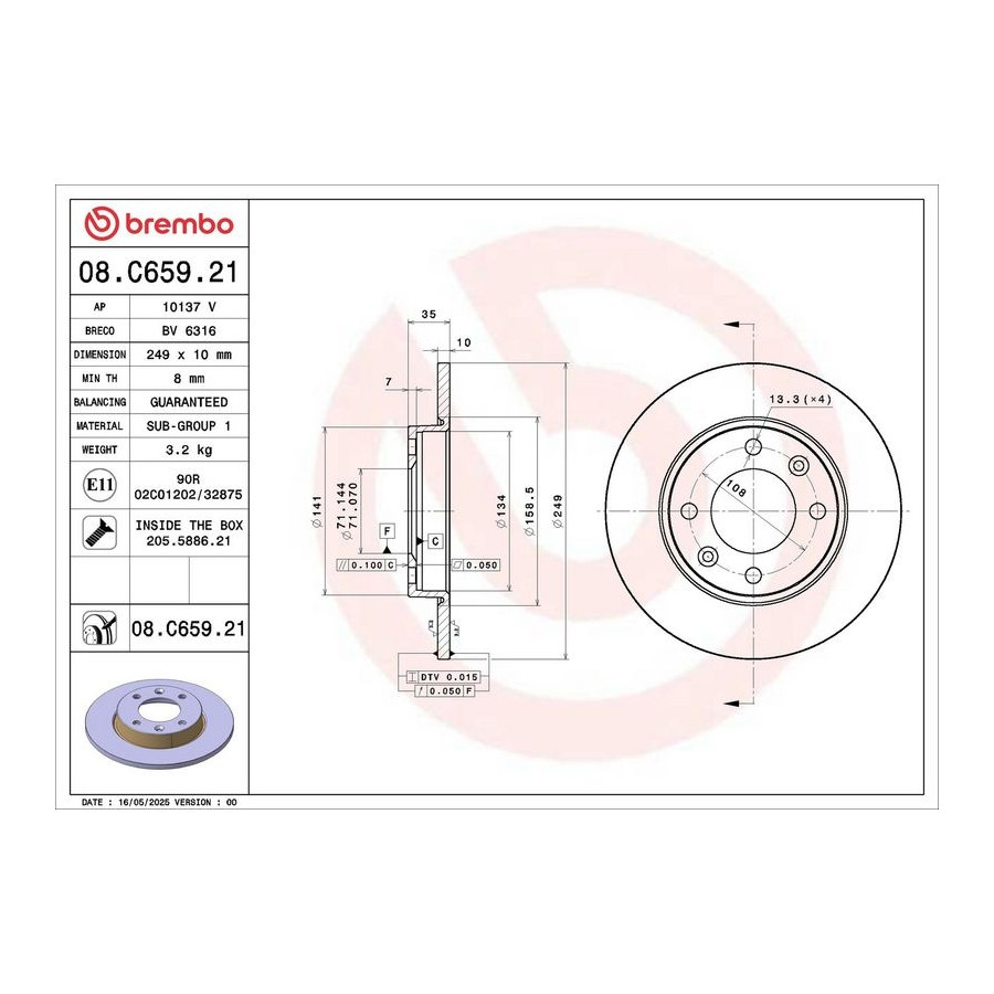 Brembo Disque De Frein 08.C659. Citroen;Ds;Opel;Peugeot