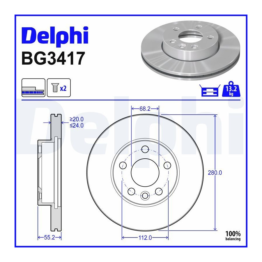 Delphi Disque De Frein Bg3417 Volkswagen