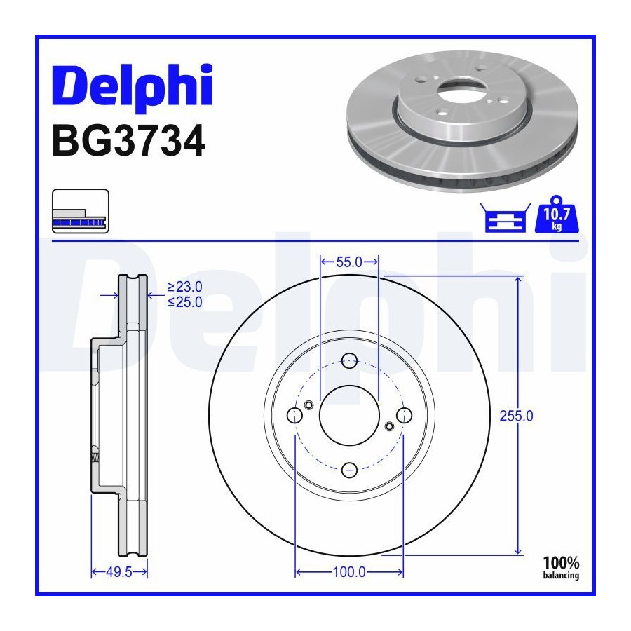 Delphi Disque De Frein Bg3734 Toyota