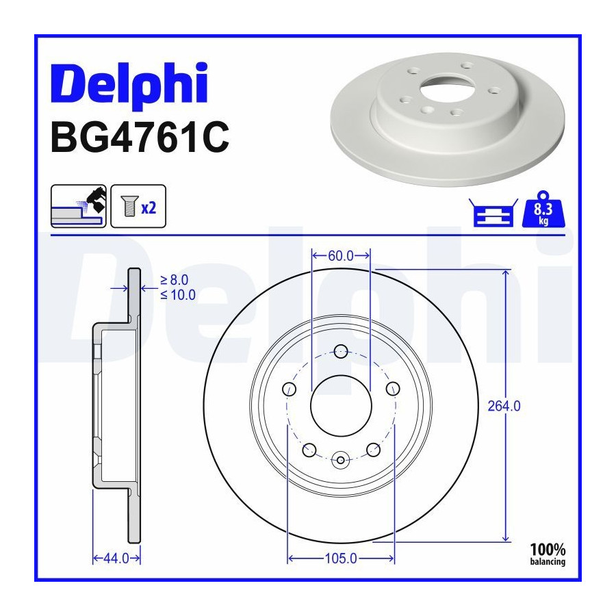 Delphi Disque De Frein Bg4761c Opel;Vauxhall