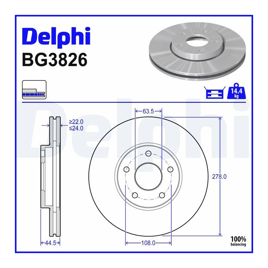 Delphi Disque De Frein Bg3826 Ford