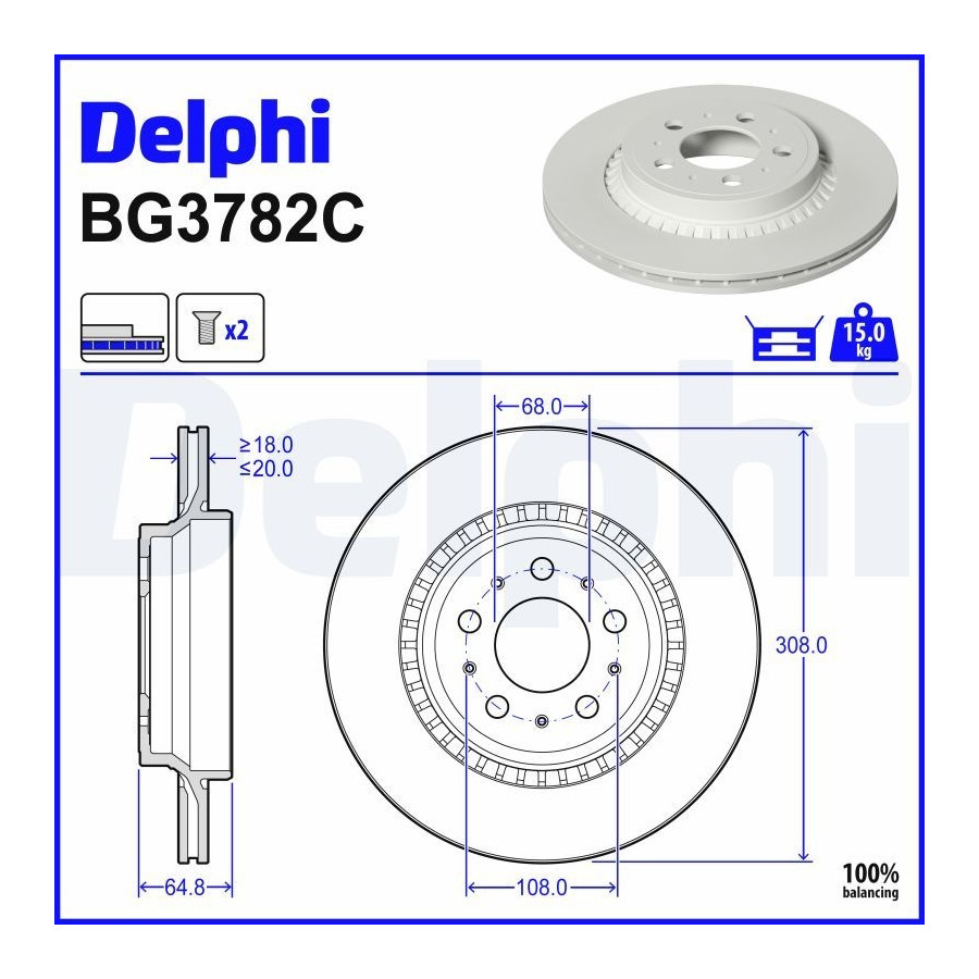 Delphi Disque De Frein Bg3782c Volvo