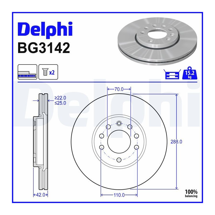 Delphi Disque De Frein Bg3142 Citroen;Lotus;Opel;Saab;Vauxhall
