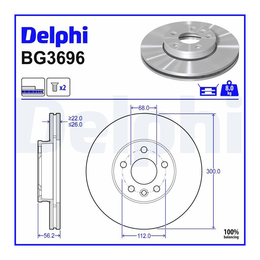 Delphi Disque De Frein Bg3696 Ford;Seat;Volkswagen