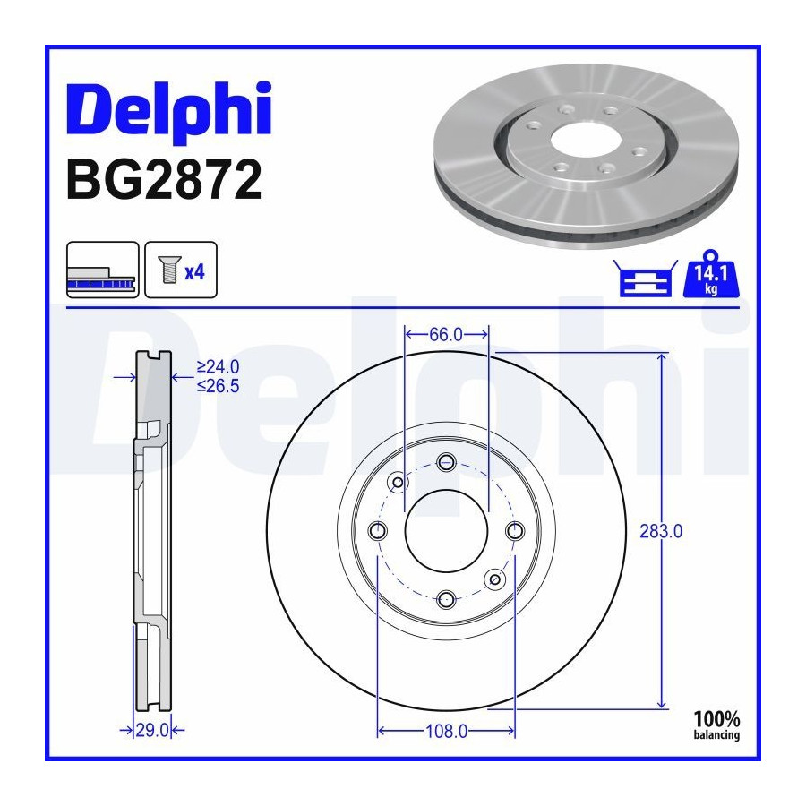 Delphi Disque De Frein Bg2872 Citroen;Peugeot