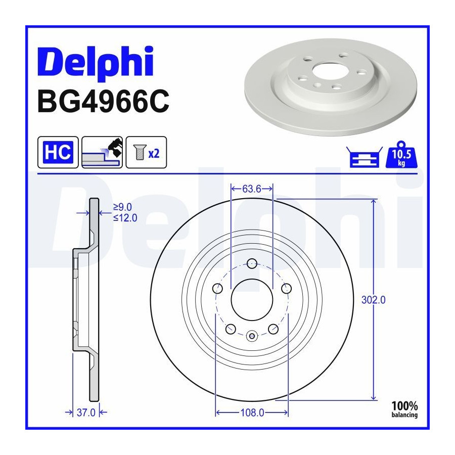 Delphi Disque De Frein Bg4966c Geely;Lynk & Co;Volvo