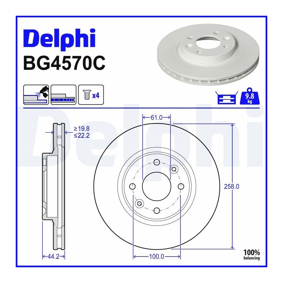 Delphi Disque De Frein Bg4570c Dacia;Renault;Smart