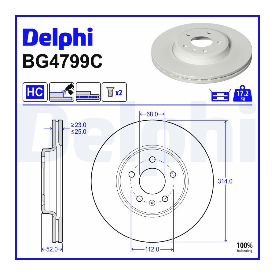 Delphi Disque De Frein Bg4799c Audi