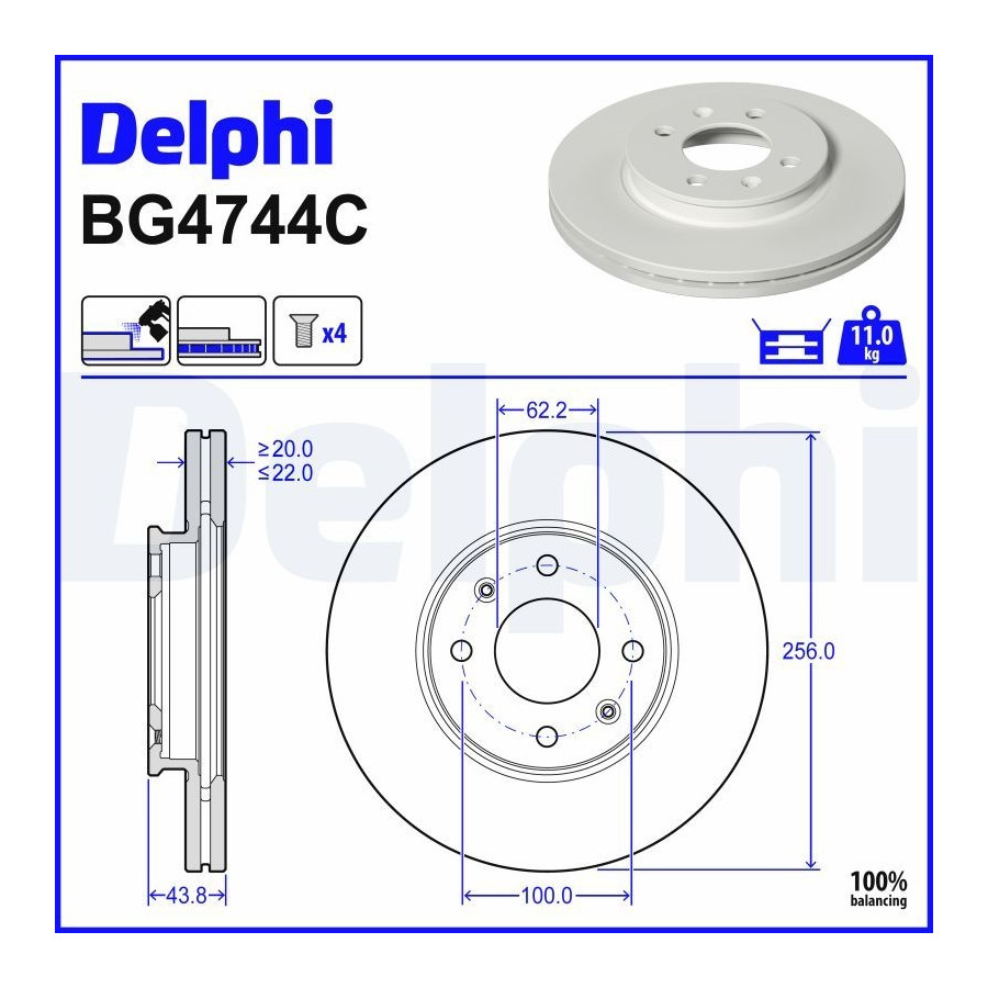 Delphi Disque De Frein Bg4744c Hyundai;Kia