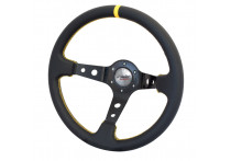 Simoni Racing Sportstuur Spec 350mm - Zwart Leder + Gele Stiksels (Deep Dish)