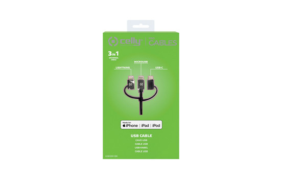 Câble Celly Data 3-en-1 Micro-usb + Mfi + Usb-c 100 Cm, Image 3
