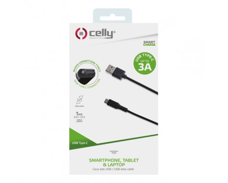 Câble Celly Data USB-C 1 mètre noir, Image 2