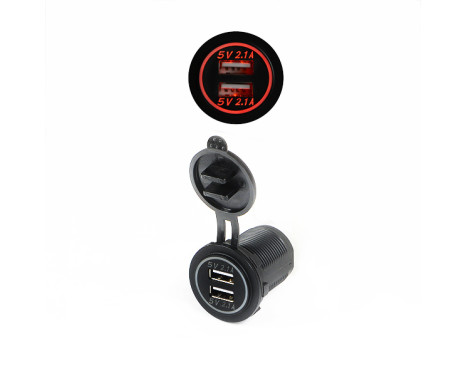 Chargeur de voiture double USB 12V/24V 4,2A / Rouge (Vrac)