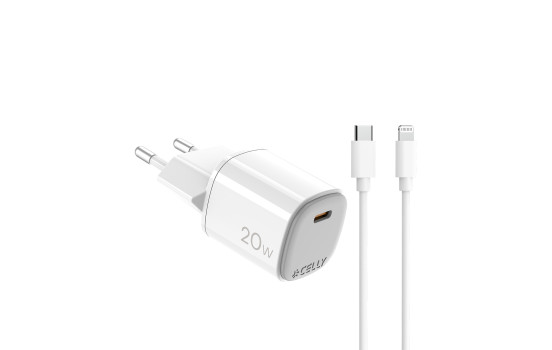 Chargeur secteur Celly + câble USB-C > Lightning 20 W