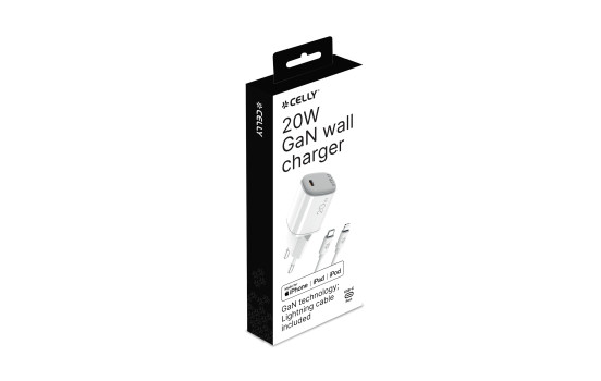 Chargeur secteur Celly + câble USB-C > Lightning 20 W, Image 2