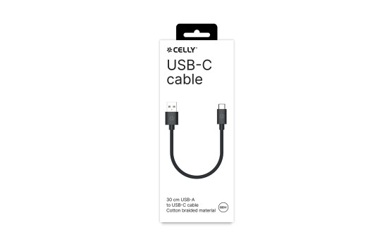 Celly USB-A > Câble USB-C Tressé en Coton 30cm, Image 2