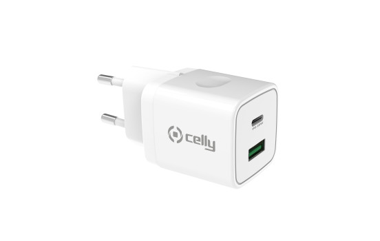 Chargeur domestique Celly USB-C 20W + USB 18W