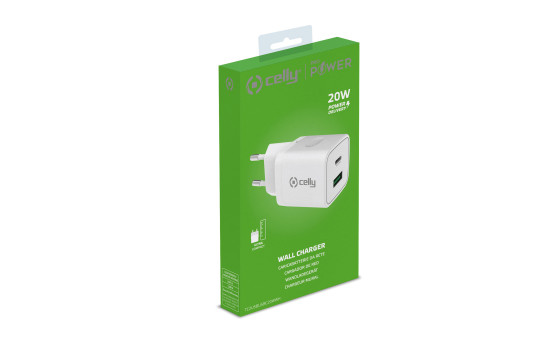 Chargeur domestique Celly USB-C 20W + USB 18W, Image 2