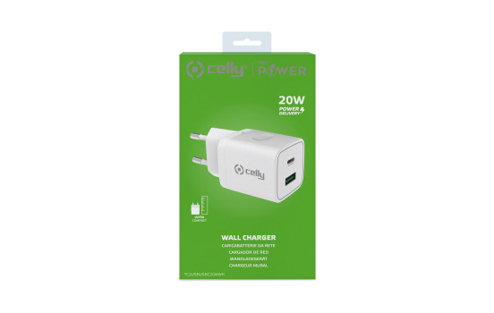 Chargeur domestique Celly USB-C 20W + USB 18W, Image 3