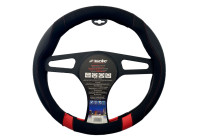 Housse de volant Simoni Racing Good Vibe R - 37-39cm - Noir Eco-Cuir, Microfibre, Look Carbone, Rouge A