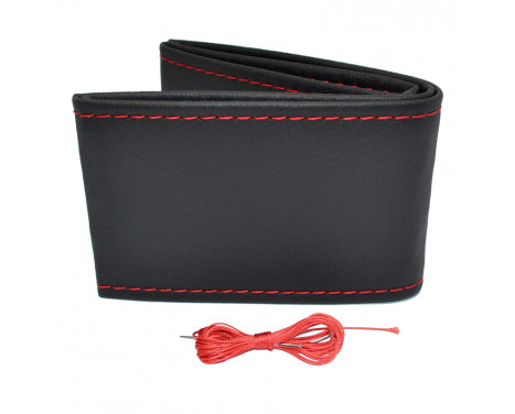 Housse de volant universelle Classic - Cuir PVC noir + Coutures rouges (fermeture à lacets)