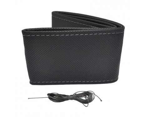 Housse de volant universelle Classic - Cuir PVC perforé noir + Coutures grises (fermeture à lacets)