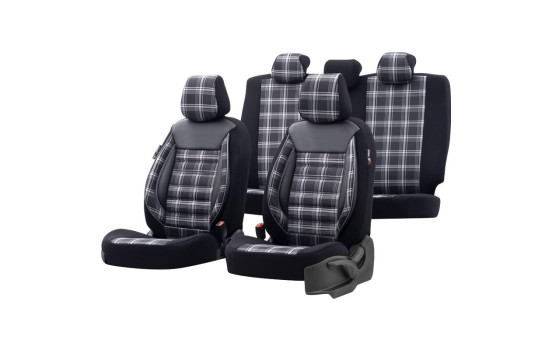 Ensemble de housse de siège en tissu otoM 'Sports' - Noir / Gris - 11 pièces