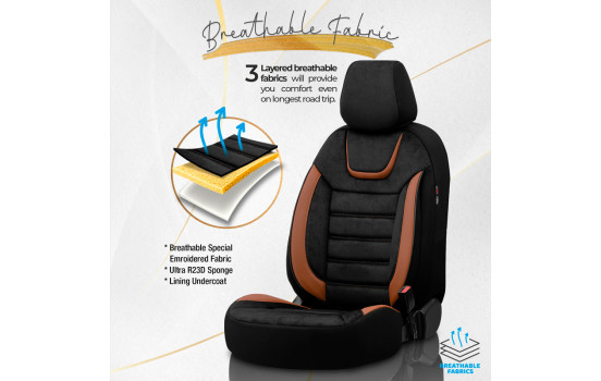 Ensemble de housses de siège universelles en daim/cuir/tissu 'Iconic' noir/terracotta - 11 pièces, Image 4