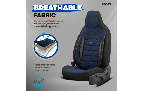 Ensemble de housses de siège universelles en tissu CityBug Sport Plus noir/bleu - 9 pièces, Image 9