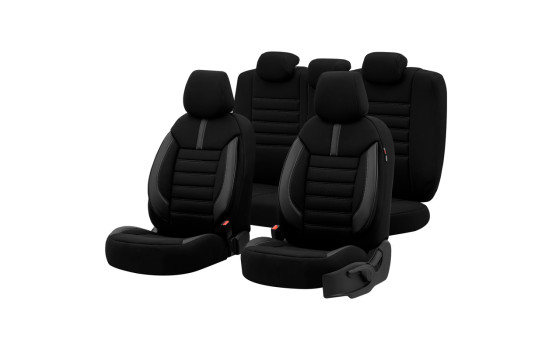 Ensemble de housses de siège universelles en tissu/cuir 'Limited' noir + coutures grises - 11 pièces