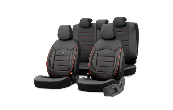 Set de housses de siège universelles en cuir 'Inspire' noir + bord rouge - 11 pièces