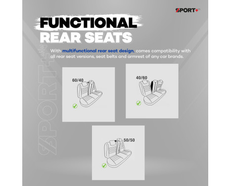 Set de housses de siège universelles en tissu CityBug Sport Plus noir - 9 pièces - adapté à l'airbag latéral, Image 5