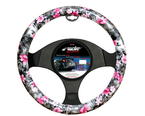 Couvre Volant Simoni Racing Fleur Noir/Rose