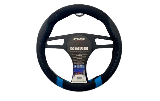 Housse de volant Simoni Racing Good Vibe B - 37-39cm - Noir Eco-Cuir, Microfibre, Look Carbone, Bleu