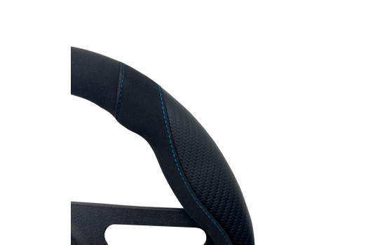 Housse de volant Simoni Racing Good Vibe B - 37-39cm - Noir Eco-Cuir, Microfibre, Look Carbone, Bleu, Image 2