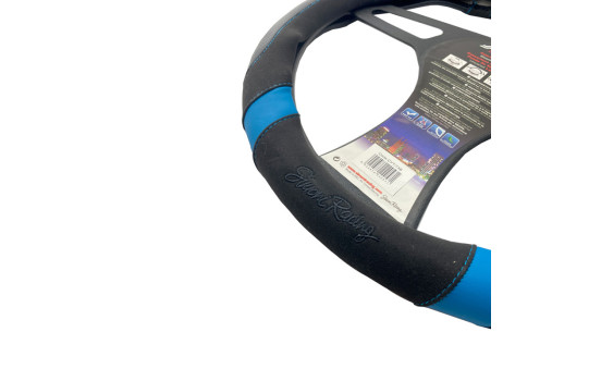 Housse de volant Simoni Racing Good Vibe B - 37-39cm - Noir Eco-Cuir, Microfibre, Look Carbone, Bleu, Image 3