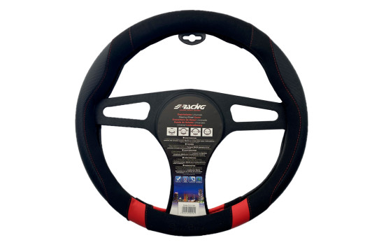 Housse de volant Simoni Racing Good Vibe R - 37-39cm - Noir Eco-Cuir, Microfibre, Look Carbone, Rouge A