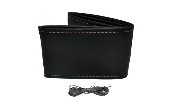 Housse de volant universelle Classic - Cuir PVC noir + Coutures grises (fermeture à lacets)