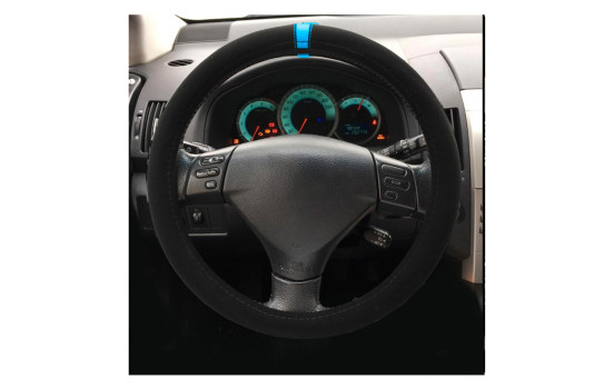 Simoni Racing Couvre Volant Look Carrera - Microfibre Noire + Marquage Bleu - 37-39cm, Image 2