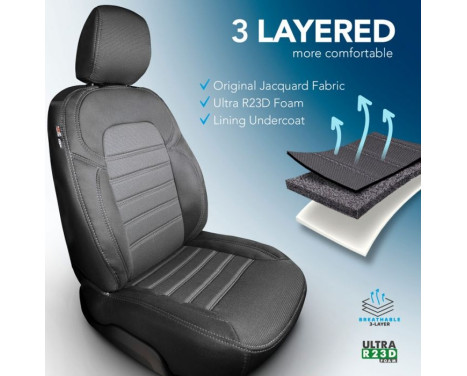 Ensemble de housses de siège en tissu de conception originale 1 + 1 adapté pour Ford Transit Custom 2012-, Image 3
