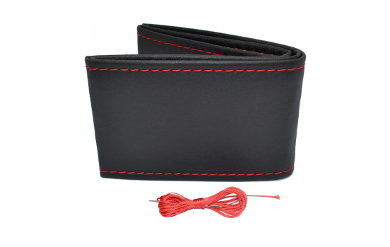 Housse de volant universelle Classic - Cuir PVC noir + Coutures rouges (fermeture à lacets)