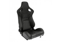 Siège sport 'AK' - Cuir artificiel noir + coutures / passepoils argentés - Réglable des deux côtés