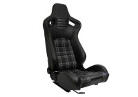 Siège sport 'GT' - Cuir artificiel noir + Tissu à motif losange jaune + Coutures jaunes - Double face