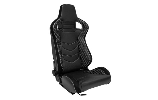 Siège sport 'JW' - Cuir synthétique noir + Coutures argentées - Dossier réglable des deux côtés