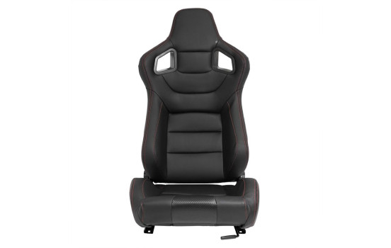 Siège sport 'RK' - Cuir synthétique noir + Coutures rouges - Dossier réglable des deux côtés, Image 3