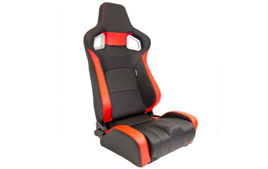 Siège sport 'RS6-II' - Cuir synthétique noir mat/rouge - Dossier réglable des deux côtés