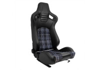 Siège sport « GT » - Similicuir noir + tissu à motif losanges gris + surpiqûres grises - Double face