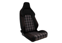 Siège sport VGR - Tissu noir + Tissu à losanges rouges + Coutures rouges - Réglable des deux côtés