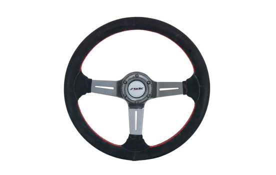 Guidon haut de gamme Racing Sports Simoni Racing Carlos 350mm - Carbone véritable - Daim noir + surpiqure rouge